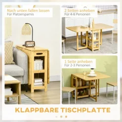 Spisebord Foldebord Spisestuebord Køkkenbord Med Opbevaringsrum Og Justerbare Fødder Landlig Stil Bambus Naturtræ 149,5 X 80 X 73,5 Cm