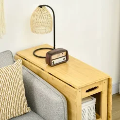 Spisebord Foldebord Spisestuebord Køkkenbord Med Opbevaringsrum Og Justerbare Fødder Landlig Stil Bambus Naturtræ 149,5 X 80 X 73,5 Cm
