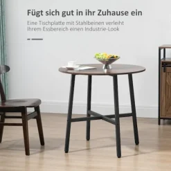 Spisebord, køkkenbord til 4 personer, stuebord til spisestue, køkken, stål, brun, 80 x 80 x 76 cm