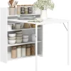 Spisebord klapkøkkenbord med 4-lags hylder til 3 personer, klapbord med anti-tip beskyttelse til små rum, køkken, spisestue, 80 x 90 x 93 cm, hvid