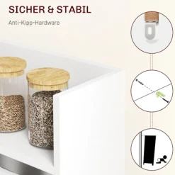Spisebord klapkøkkenbord med 4-lags hylder til 3 personer, klapbord med anti-tip beskyttelse til små rum, køkken, spisestue, 80 x 90 x 93 cm, hvid