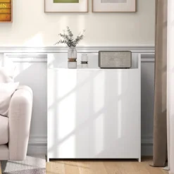 Spisebord klapkøkkenbord med 4-lags hylder til 3 personer, klapbord med anti-tip beskyttelse til små rum, køkken, spisestue, 80 x 90 x 93 cm, hvid