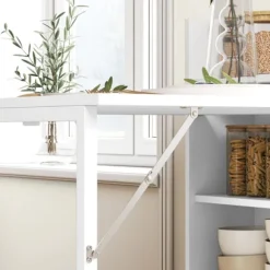 Spisebord klapkøkkenbord med 4-lags hylder til 3 personer, klapbord med anti-tip beskyttelse til små rum, køkken, spisestue, 80 x 90 x 93 cm, hvid
