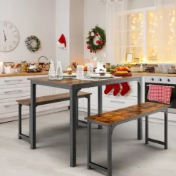Spisebord med 2 bænke Spisegruppesæt á 3 110 x 70 cm Køkkenbord til 4 personer Kaffe + sort