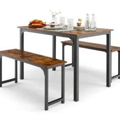 Spisebord med 2 bænke Spisegruppesæt á 3 110 x 70 cm Køkkenbord til 4 personer Kaffe + sort