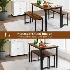 Spisebord med 2 bænke Spisegruppesæt á 3 110 x 70 cm Køkkenbord til 4 personer Kaffe + sort