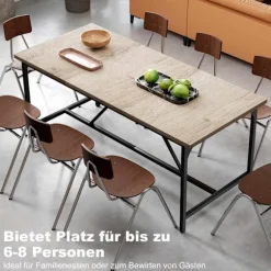 Spisebord til 6-8 personer, trælook, 180 x 80 x 75,5 cm