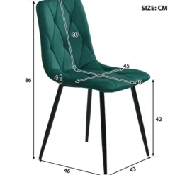 Spisebordssæt, 5 dele, med marmorplade og guldben, 4 ergonomiske velourstole, grøn, moderne rundt design Golden + Green
