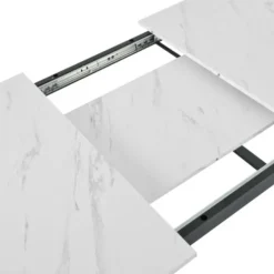 Spisebordssæt med 8 fløjsstole & udtræksbord (140-180x80cm), grå, hvid MDF-plade & sorte ben, moderne White