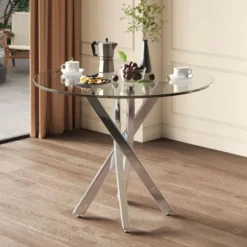 Spisebordssæt med 2 stole og hærdet glas, 80x80 cm, moderne med galvaniserede ben, sort og sølv silver