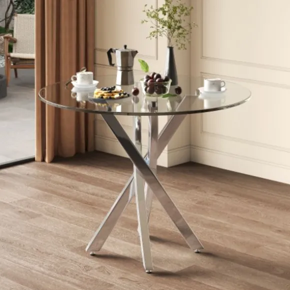 Spisebordssæt med 2 stole og hærdet glas, 80x80 cm, moderne med galvaniserede ben, sort og sølv silver
