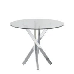 Spisebordssæt med 2 stole og hærdet glas, 80x80 cm, moderne med galvaniserede ben, sort og sølv silver