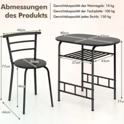 Spisebordssæt med 2 stole, pladsbesparende, sort