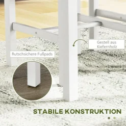 Spisebordssæt, Spisebord Med 2 Polstrede Stole, Bænk, 4-Delt Spisebordssæt, Spisestuegruppe Med Linnedlook, Fyrretræ, Grå, Hvid