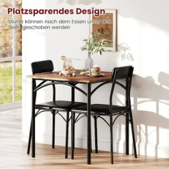 Spisebordssæt til 2 med polstrede stole, pladsbesparende design