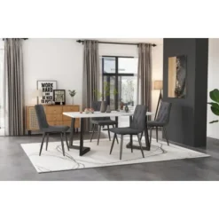 Spisebordsstole, sæt med 4, køkkenstole med polstring, twill linnedbetræk, metalben, mørkegrå, komfortable grey