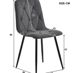 Spisebordsstole, sæt med 4, køkkenstole med polstring, twill linnedbetræk, metalben, mørkegrå, komfortable grey