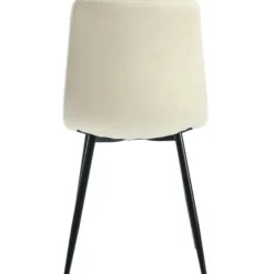 Spisebordsstolesæt med 4, Twill Velvet Betræk & Metalramme, Polstret Stol med Ryglæn, Beige White