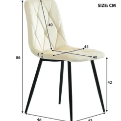 Spisebordsstolesæt med 4, Twill Velvet Betræk & Metalramme, Polstret Stol med Ryglæn, Beige White
