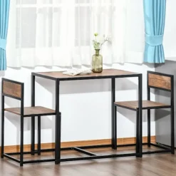Spisegruppe Køkkenbord Med 2 Stole, Spisebordssæt, Spisestuegruppe, Metal, Natur