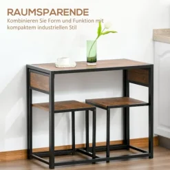 Spisegruppe Køkkenbord Med 2 Stole, Spisebordssæt, Spisestuegruppe, Metal, Natur