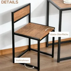 Spisegruppe Køkkenbord Med 2 Stole, Spisebordssæt, Spisestuegruppe, Metal, Natur