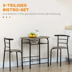 Spisegruppe, spisebord med 2 stole, ovalt køkkenbord med opbevaringsrum, køkkenbordssæt, bordgruppe til køkken, metal, sort
