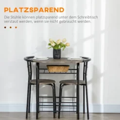 Spisegruppe, spisebord med 2 stole, ovalt køkkenbord med opbevaringsrum, køkkenbordssæt, bordgruppe til køkken, metal, sort