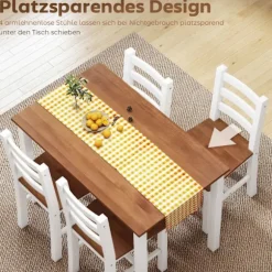 Spisesæt, spisebord, 4 stole, spisestuesæt, fyrretræ, brun+hvid