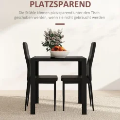 Spisesæt spisebord med 4 stole pladsbesparende spisestuegruppe siddegruppe sort