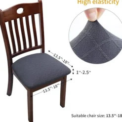 Spisestolbetræk Sæt af 4 Universal Aftagelig Elastisk Stretch Slipcovers til Dekoration Hjem Hotel Ceremoni Bryllup (Mørkegrå, 4)