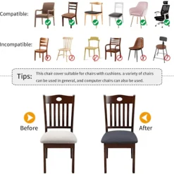 Spisestolbetræk Sæt af 4 Universal Aftagelig Elastisk Stretch Slipcovers til Dekoration Hjem Hotel Ceremoni Bryllup (Mørkegrå, 4)