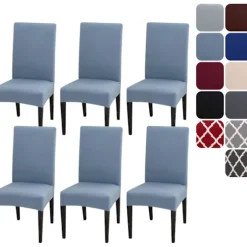 Spisestuestolbetræk, sæt med 4 eller 6, strækbart, aftageligt, vaskbart, stolbetræk, dekorative betræk, hotelstolbetræk lyseblå light Blue 6pcs