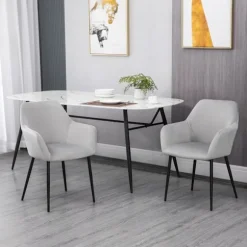 Spisestuestole sæt af 2 køkkenstole med ryglæn, fløjlslook, polstret stol med stålben til stue, lysegrå 54 x 57 x 80 cm