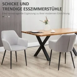Spisestuestole sæt af 2 køkkenstole med ryglæn, fløjlslook, polstret stol med stålben til stue, lysegrå 54 x 57 x 80 cm