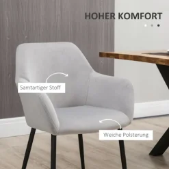 Spisestuestole sæt af 2 køkkenstole med ryglæn, fløjlslook, polstret stol med stålben til stue, lysegrå 54 x 57 x 80 cm