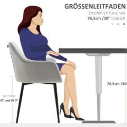 Spisestuestole sæt af 2 køkkenstole med ryglæn, fløjlslook, polstret stol med stålben til stue, lysegrå 54 x 57 x 80 cm