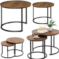 Sæt 2 runde sofaborde 70,5/45,5 cm laminat-MDF sort metal