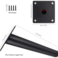 Sæt med 4 Charge møbelben, 15 cm metalskabsben, tilspidsede bordben, møbelben til skabe{DH}