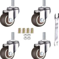 Sæt med 4 drejelige møbelhjul - M6 X 15mm - Med 25mm gevind - Blød gummi - Tpe gevind - Mini møbelhjul (25mm)