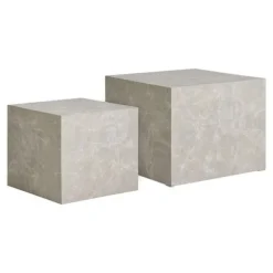 Sæt med 2 firkantede lavborde 40 og 50 cm beige marmor effekt beige