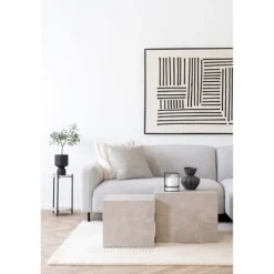 Sæt med 2 firkantede lavborde 40 og 50 cm beige marmor effekt beige
