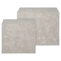 Sæt med 2 firkantede lavborde 40 og 50 cm beige marmor effekt beige