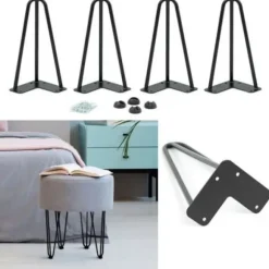 Sæt med 4 hårnåleben 50 cm til sort industrielt designbord