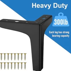 Sæt med 4 møbelben, belastning op til 800 kg, 10 cm moderne metal trekantformet bordben, hårnåls møbelben til skab, sofa, med 16 skruer og 4