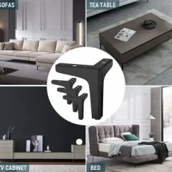 Sæt med 4 møbelben, der kan bære op til 600 kg, 17 cm moderne metal trekantbordben, hårnålsformede møbelben til skabe, sofa 17[GKS] 17