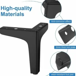 Sæt med 4 møbelben, der kan bære op til 600 kg, 17 cm moderne metal trekantbordben, hårnålsformede møbelben til skabe, sofa 17[GKS] 17