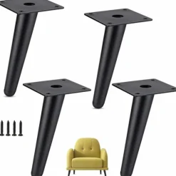 Sæt med 4 møbelben, der kan bære op til 600 kg, 15 cm metalskabeben, koniske bordben, møbelben til skab, sofa, med skruer og lydløse, ikke-glid