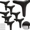 Sæt med 8 metal sofaben, 13 cm, metal sofabordsben, belastning op til 600 kg, sorte møbelben, smedejern/sofabordsstand, TV-stand med 40 skruer