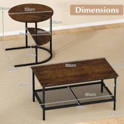 Sæt med 2 Nesting Sofaborde med 2 Niveauer COSTWAY Marmor Imitation Brun Metalramme i Sort, Sidebord til Stuen Brun og sort